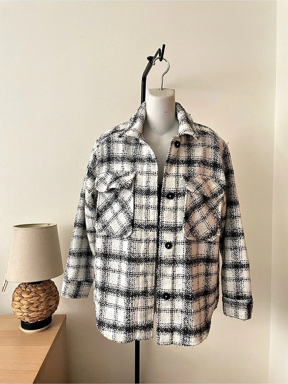 by one Plaid Shacket in White & Black Size Small Like New